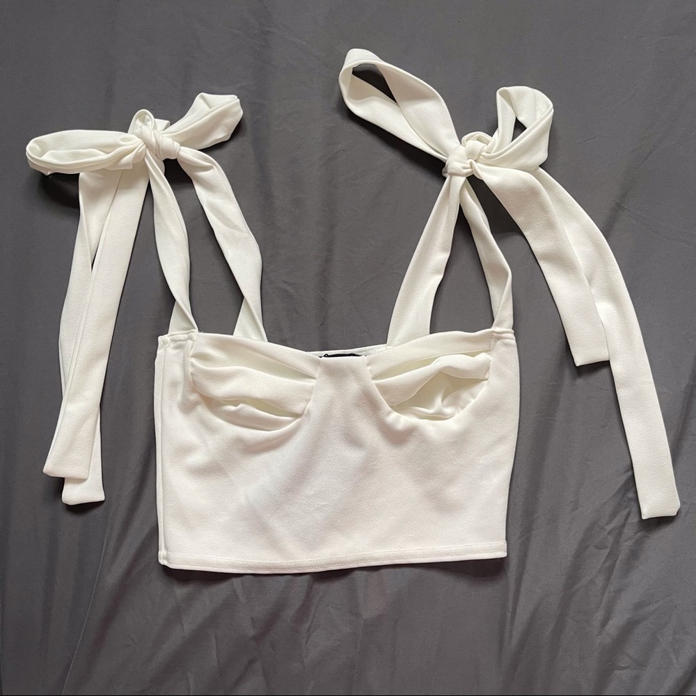 White Cup Detail Tie Crop Top